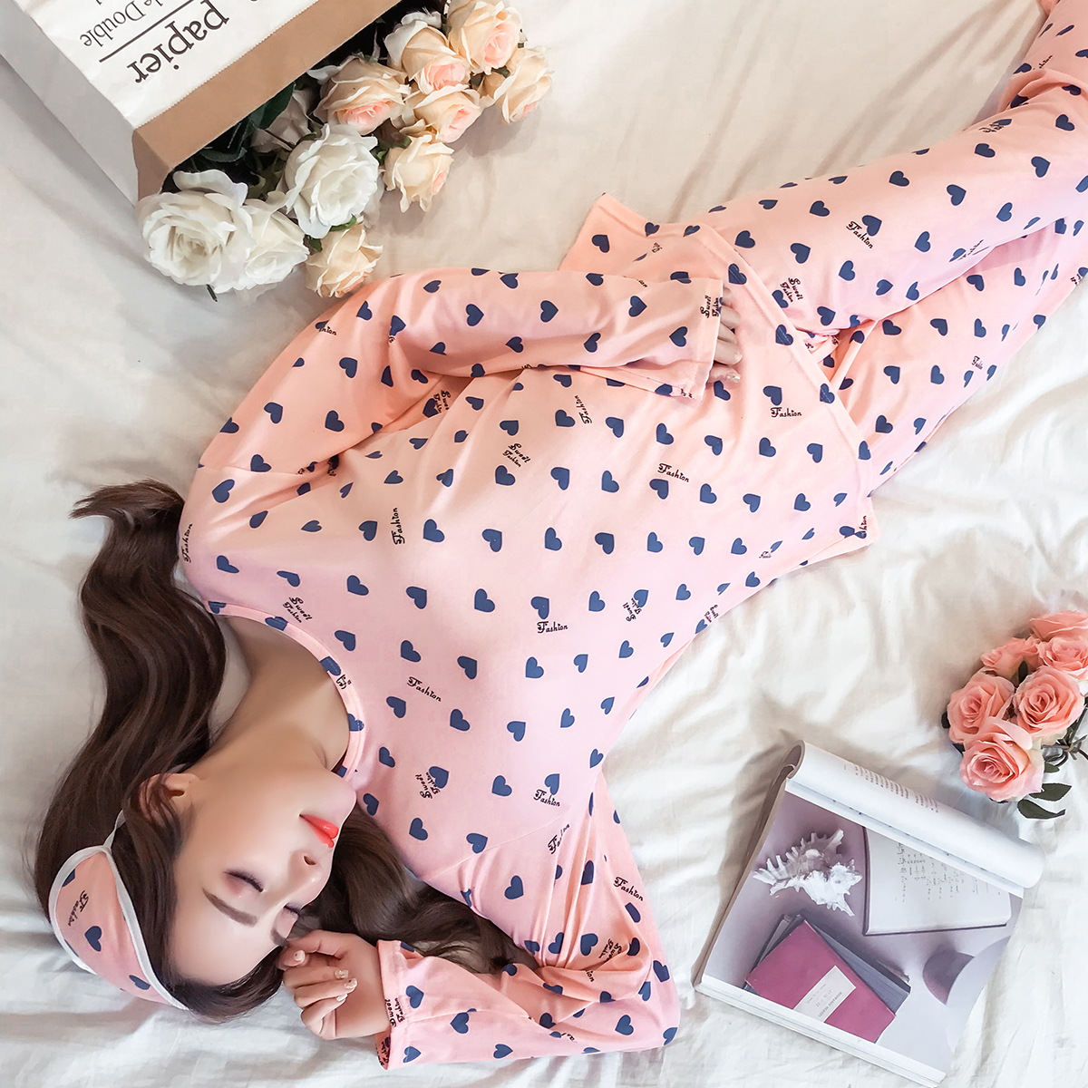 Bộ đồ ngủ dài tay mùa hè cho nữ bộ đồ cotton mỏng có thể mặc bên ngoài phiên bản tiếng Hàn của dịch vụ nhà mùa xuân và mùa thu cotton mới cho sinh viên ah kiểu áo đồ bộ
