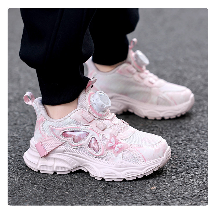 Babudou Girls' Shoes with Rotating Buttons, New Autumn and Winter Models, Breathable Double Mesh, Lightweight Girls' and Kidsren's Shoes, Sports Shoes — 13