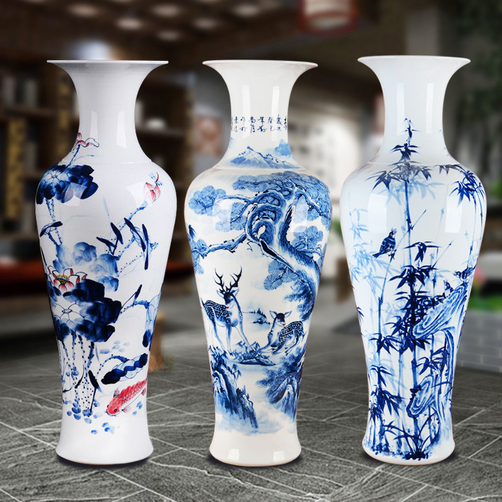 Jingdezhen Ceramic Vase Hand Painted Green Flowers Large Porcelain Bottle 1-1 6 m Floor Living room New house Joe relocating piece