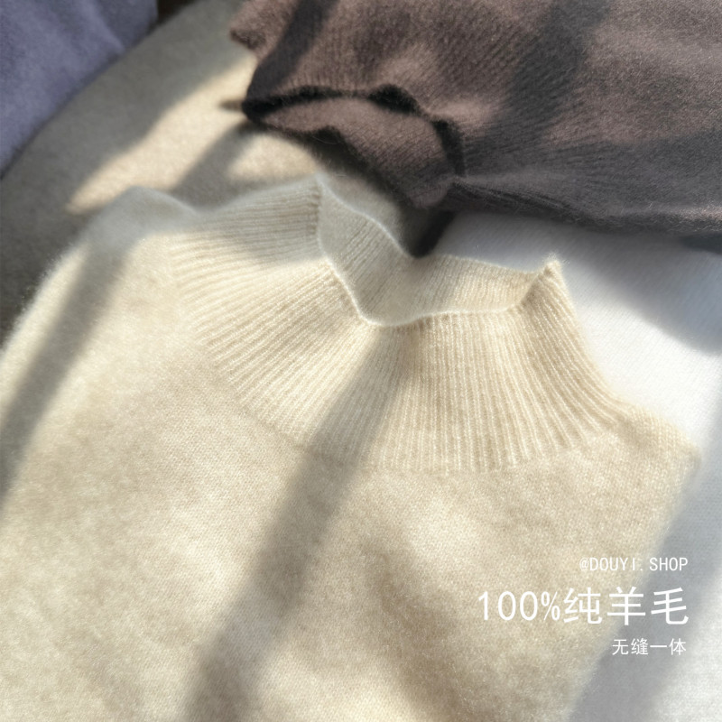 High-End 100% Pure Wool Women's Half-Turtleneck Soft and Cozy Base Layer Skin-Friendly Top Seamless Knit Sweater for Autumn and Winter High-End 100% Pure Wool Women's Half-Turtleneck Soft and Cozy Base Layer Skin-Friendly Top Seamless Knit Sweater for Autumn and Winter
