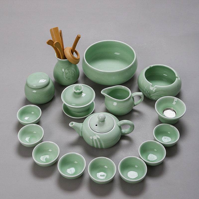 Чайный сервиз цвета морской волны Кунг-фу, керамический домашний офис, простой негорячий чайник ручной работы, крышка, чаша, чайная церемония, чайное искусство