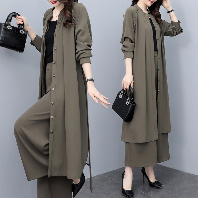 2023 spring new large size women's clothing mid-length loose coat wide-leg pants two-piece casual fashion suit for women