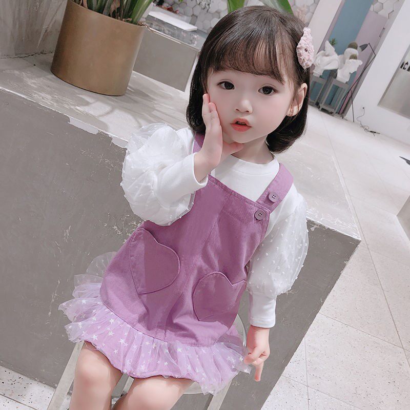 Girls' skirt suit 2022 new Korean version of the net red children's clothing baby girl casual western style suspender skirt two-piece set