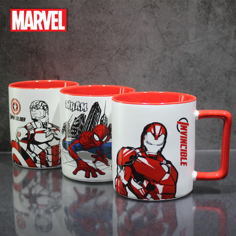 Disney Genuine Marvel Spider-Man Iron Man Water Cup Cartoon Ceramic Cup with Lid Large Capacity Fashionable Mug