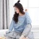 Đồ ngủ nữ mùa thu cotton dài tay phần mỏng cotton Phiên bản Hàn Quốc của mùa thu và mùa đông lỏng lẻo có thể được mặc bên ngoài dịch vụ gia đình phù hợp với hai mảnh bộ đôi cho nam nữ