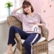 Đồ ngủ nữ mùa thu cotton dài tay phần mỏng cotton Phiên bản Hàn Quốc của mùa thu và mùa đông lỏng lẻo có thể được mặc bên ngoài dịch vụ gia đình phù hợp với hai mảnh bộ đôi cho nam nữ