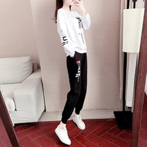 womens spring autumn new korean style elderly relaxed round collar fleece two piece hoodie suit