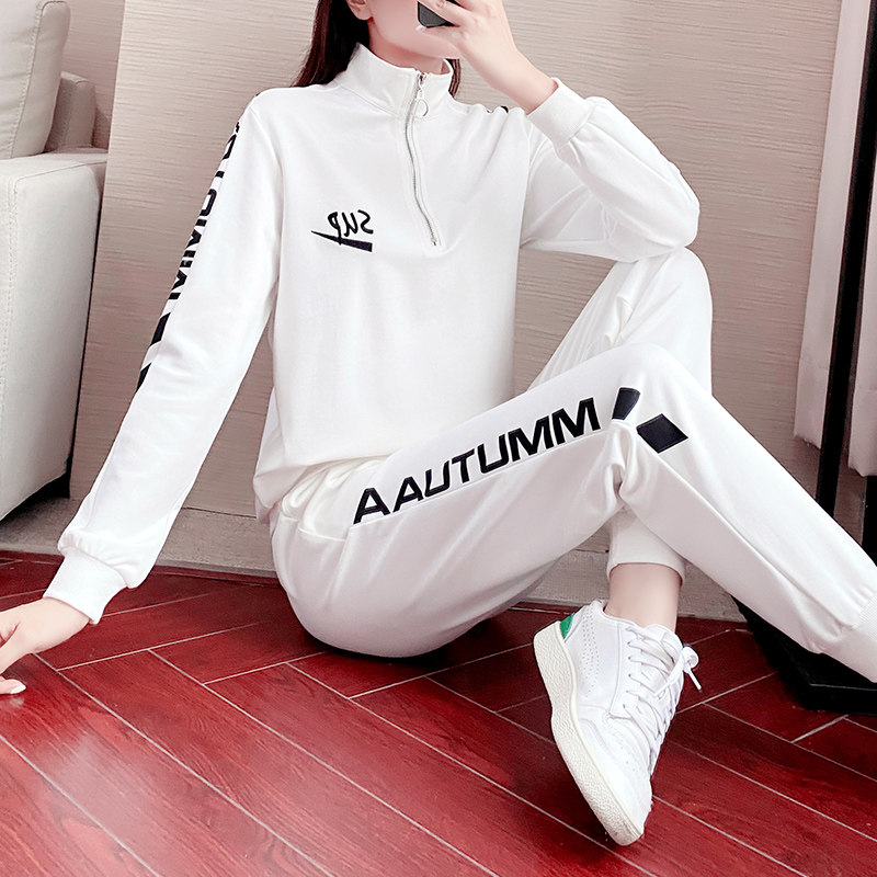 Hong Kong Sports Suit Women Fall 2022 New Loose Foreign Pie Trendy White Thick Cotton T Leisure Two-style