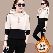 womens autumn winter Hong Kong lamb fleece jacket new fashionable thick fleece sweatshirt casual sportswear suit