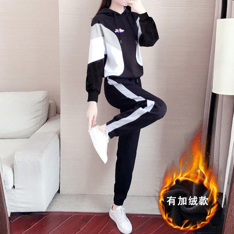 Hong Kong Sports Suit Women 2021 Chunqiu Winter New Loose Thickened Thick Cotton T Leisure Two-style