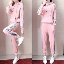 Hong Kong gold velvet fashion suit womens autumn winter 2020 new style loose hooded sweatshirt sports two-piece suit trendy