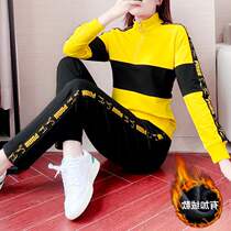 Hong Kong womens fleece sports suit autumn and winter new fashion large size foreign style casual sweatshirt two-piece set trendy