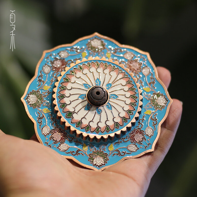 Zen Hearts Lotus metal enamel Enamel Hand-painted Landscape Thai Blue Fragrant Lavender Inserts sandalwood Fragrant Sandalwood Seat Tea Road Pendulum-Incense Stove-Taobao