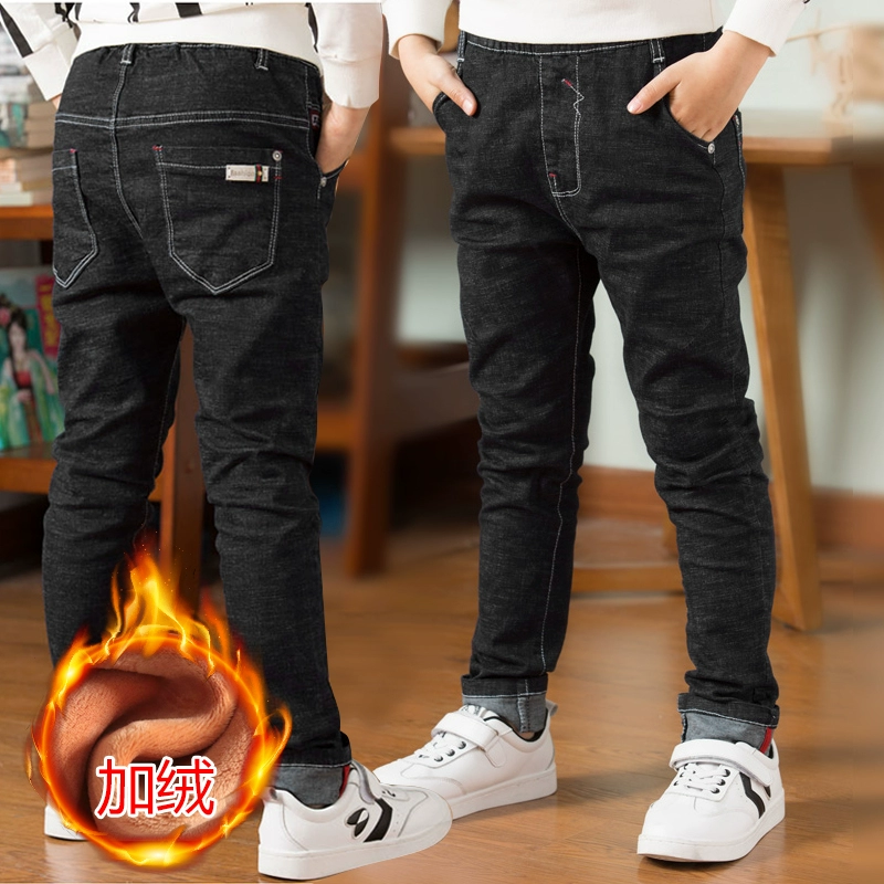 Quần jean bé trai mười tuổi Quần nhung mỏng mùa đông 5 trẻ em 6 quần nhung 7 mặc 8 trẻ em 4 quần ấm 9