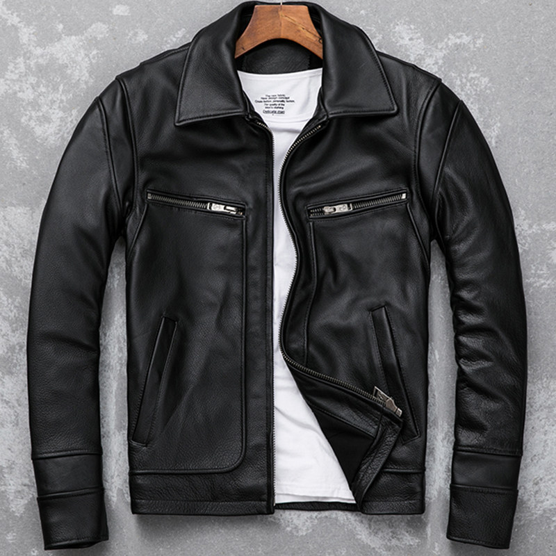 Headlayer cow leather genuine leather leather clothing male body jacket turned over leather large size for men's thick solid single coat pick-up