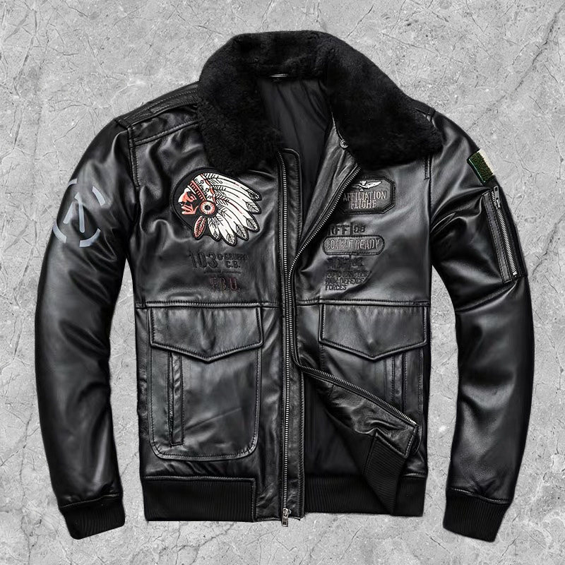 Winter clothing genuine leather leather clothing male G1 flying jacket sheep piga cotton pure leather jacket fur collar jacket anti-chill suit