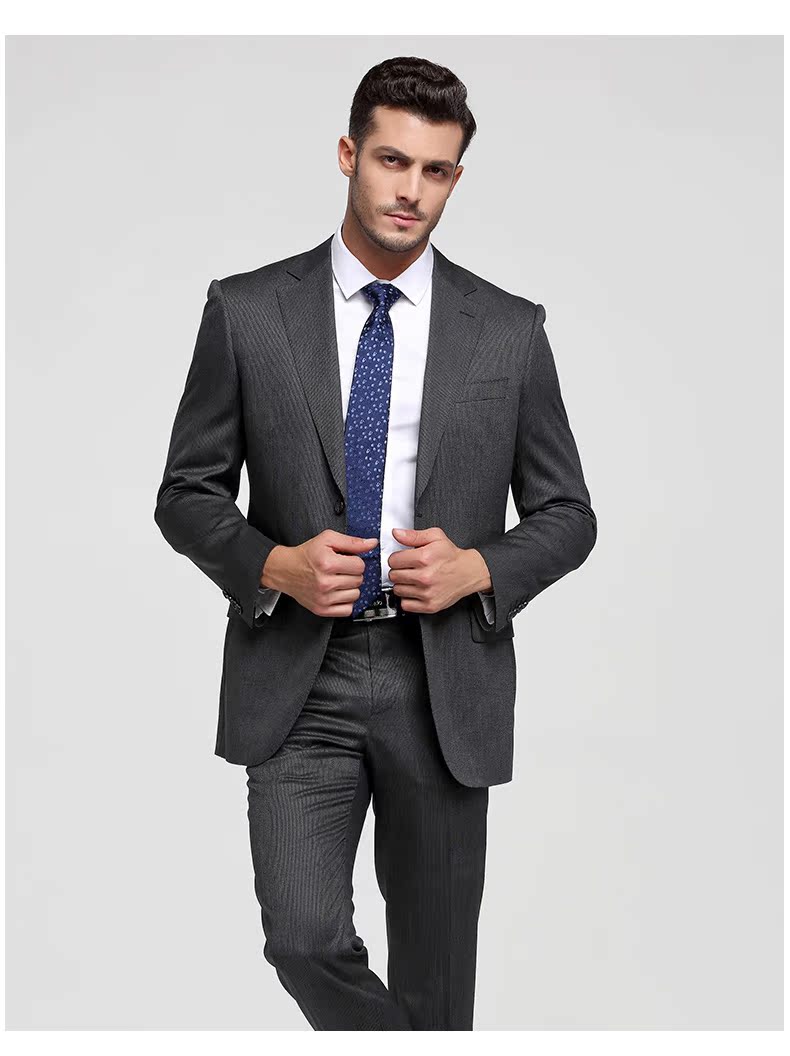 JUDGER Zhuang Ji Dress Up Suit Suit Suit Pinstriped Dress Suit Nam Wool Wool Silk bộ vest nam thời trang