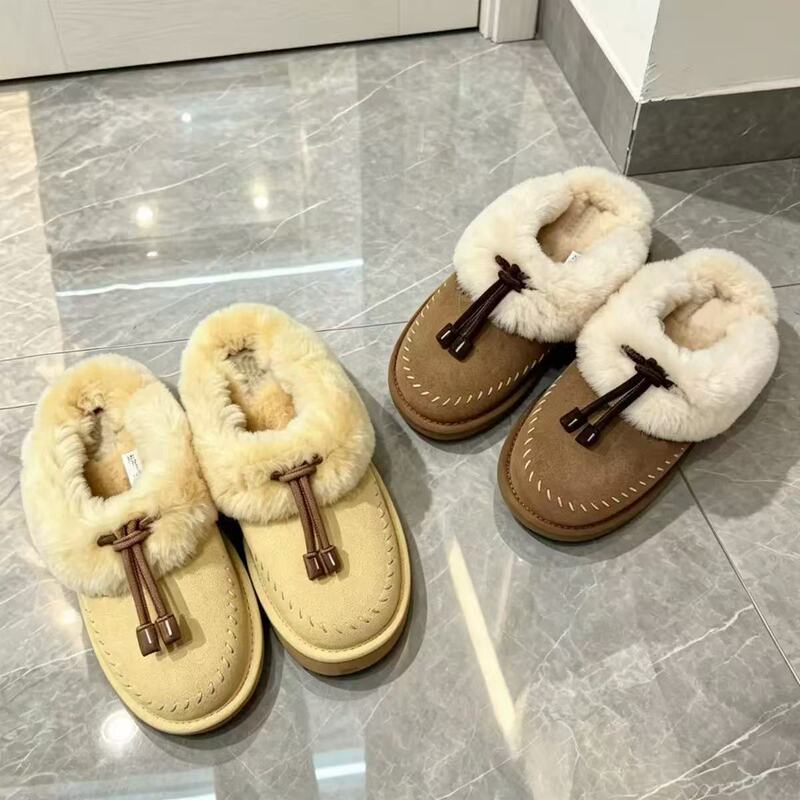 2026 Sangpo Snow Boots for Women, Chick Yellow Wool Slippers, New Popular Style, Slip-On Flat Round-Toe Autumn and Winter Cotton Slippers