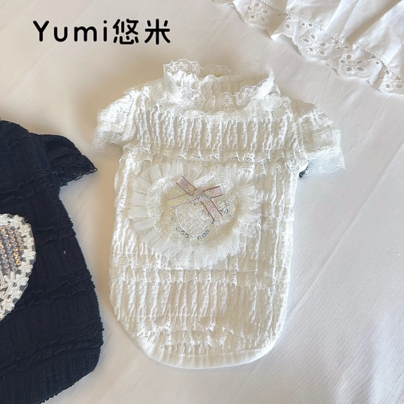 Yumipaws Pet Lace Top Dog and Cat Clothing Inner Layer Base Shirt Small Dogs Teddy Bichon Short Sleeve