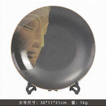 New Chinese-style Zen Buddha statue ceramic appreciation plate living room porch wine cabinet sales office soft decoration model room decoration