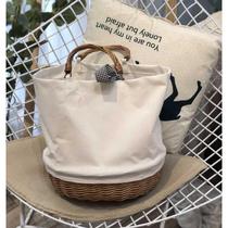  Handmade woven stitching bag Canvas bag Canvas bag shopping bag Wicker rattan shopping basket Fruit basket Snacks