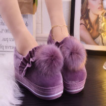 Autumn and winter high-heeled home thick-soled non-slip warm cotton slippers Female cute indoor high-heeled cartoon waterproof cotton shoes 