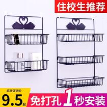Free punched wall shelves dormitory bathroom kitchen hanging wall hanging rack toilet artifacts on the top of the student hanging basket