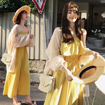 2020 summer new casual all-round back with one-piece nine-point pants loose thin high-waisted suspender jumpsuit 