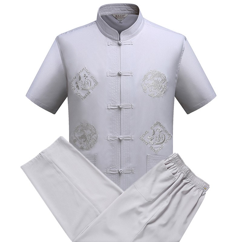 Tang người cha tuổi trung niên và người già hát mùa hè ngắn tay phù hợp với grandpa Trung Quốc T-shirt Tai Chi Bộ lễ phục quần áo tập thể dục