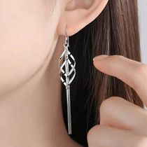 New 925 silver hook hypoallergenic female temperament long earrings face thin versatile advanced sense Net red earring studs