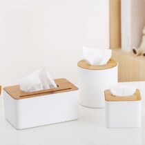 Bamboo and wood tissue box Living room coffee table Simple multi-function remote control pumping paper storage home roll paper tube