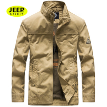 JEEP JEEP mens coat cotton jacket mens spring and autumn collar casual loose youth khaki coat