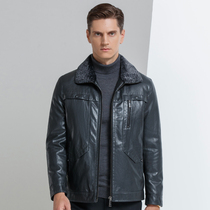 Mens down jacket black business casual down jacket mens 2021 new anti-season leather down jacket dad