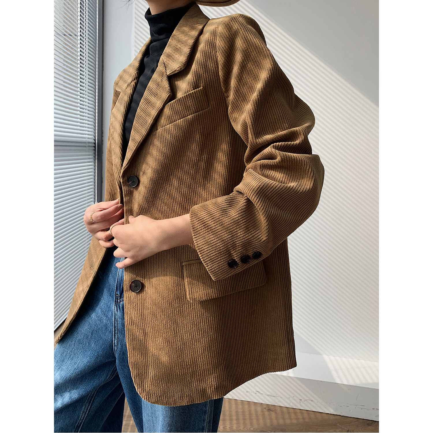 Curly light core suede suit jacket female autumn and winter Korean version loose port taste retro temperament casual western coat blouses