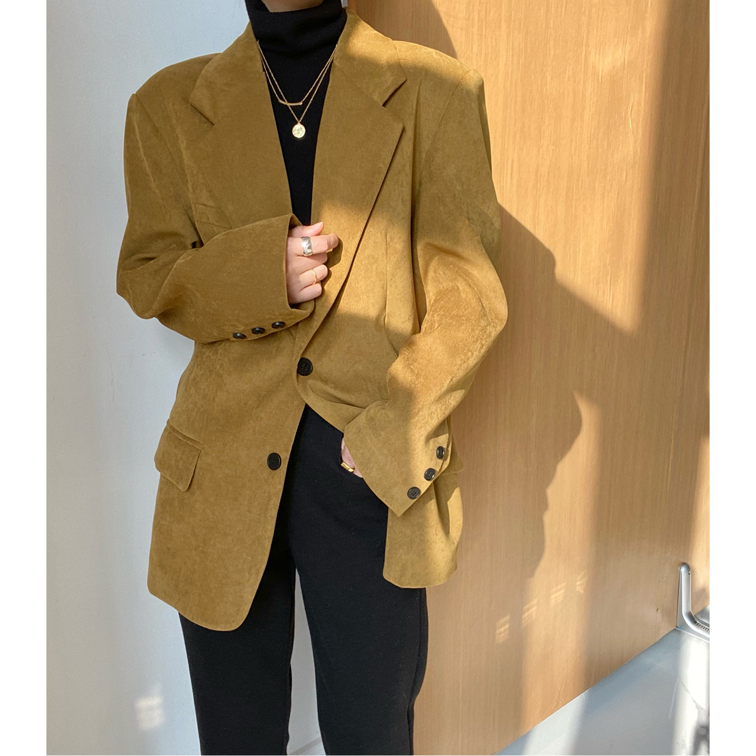 Clear ginger-yellow suit coat woman in autumn and winter thickness vintage retro-clothed clothes