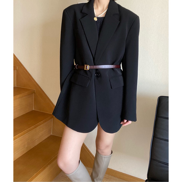 Black suit jacket femininity design sense Korean suit loose casual thin top spring and autumn small suit