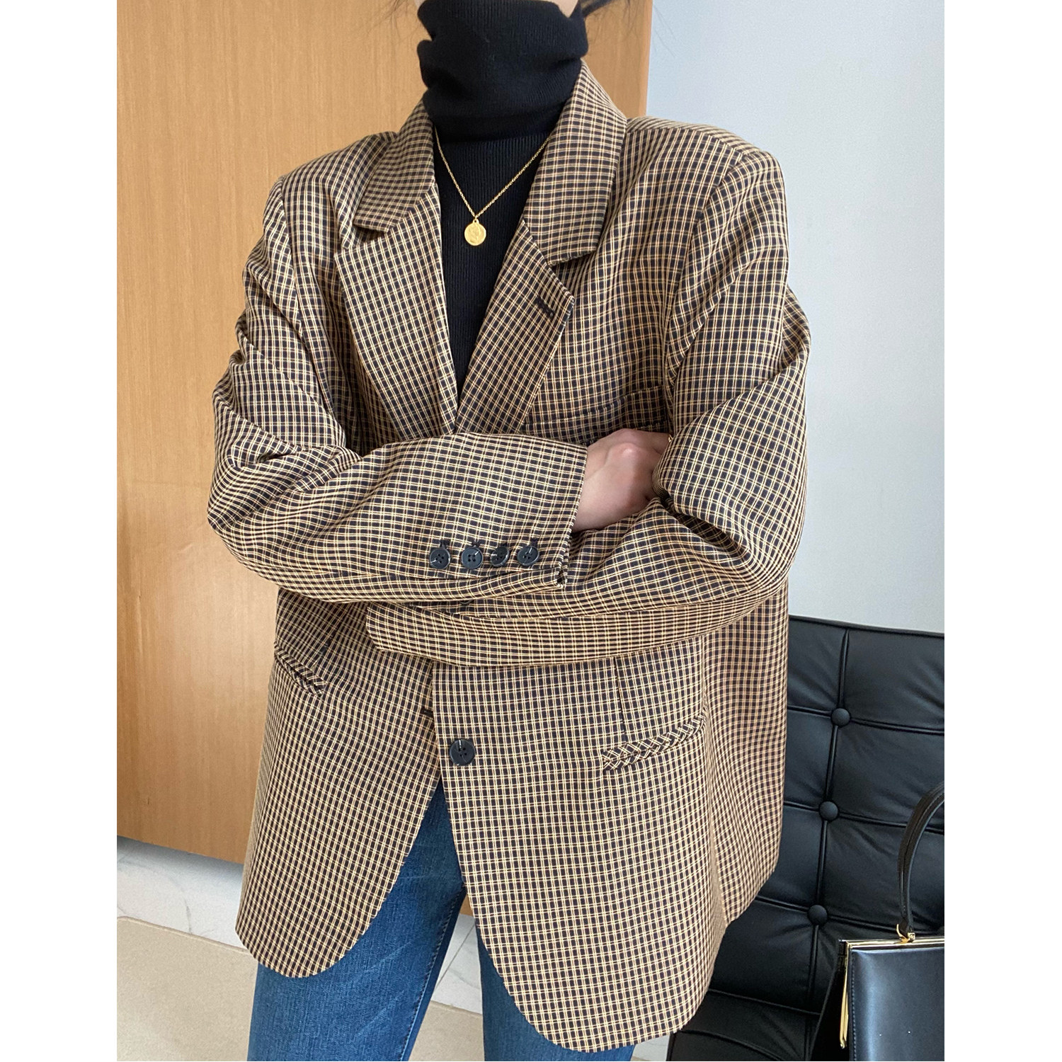 Retro Plaid Suit Jacket Woman 2020 new design sensation Small sub-Han version loose Casual Fried Street Little West Suit