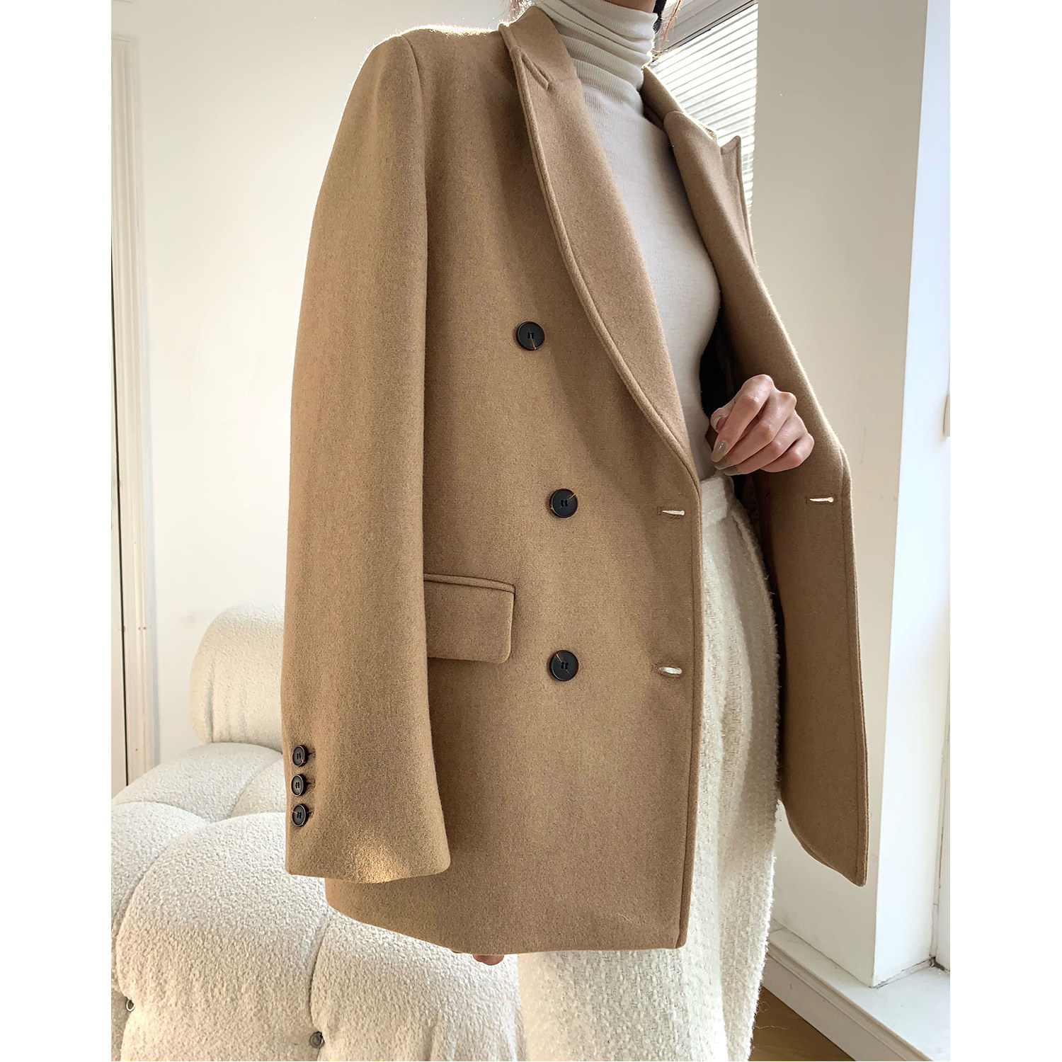 Card its color gun refute head in suit jacket Women's autumn winter medium long version retro thickened double-row buttoned hair The big coat woman