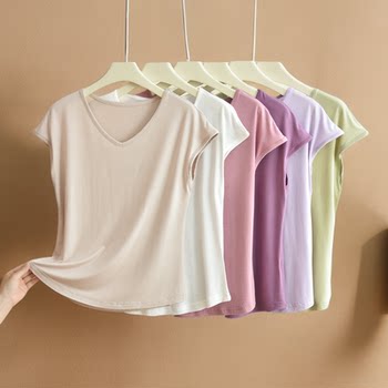 2026 plus size modal v-neck sleeveless t-shirt women's summer inner loose slimming shirt solid color bottoming shirt