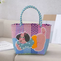 도파민 귀여운 만화 핑크색 다흐 슈트 개 KT 니트 가방 귀여운 야채 바구니 핸드백 다목적 해변 가방