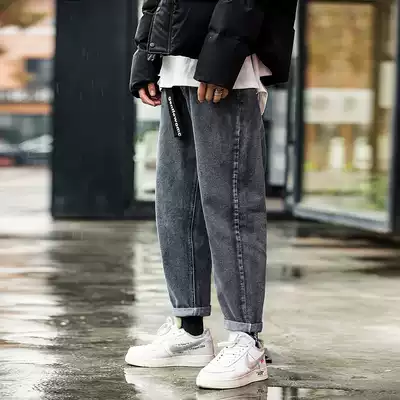 Purify eyeball homemade new fashion brand loose jeans men's straight casual jeans Korean version of simple pipe pants