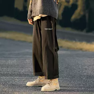 Purify the eyeball original homemade webbing ins tide brand casual overalls pants men loose straight sports hip-hop wide legs