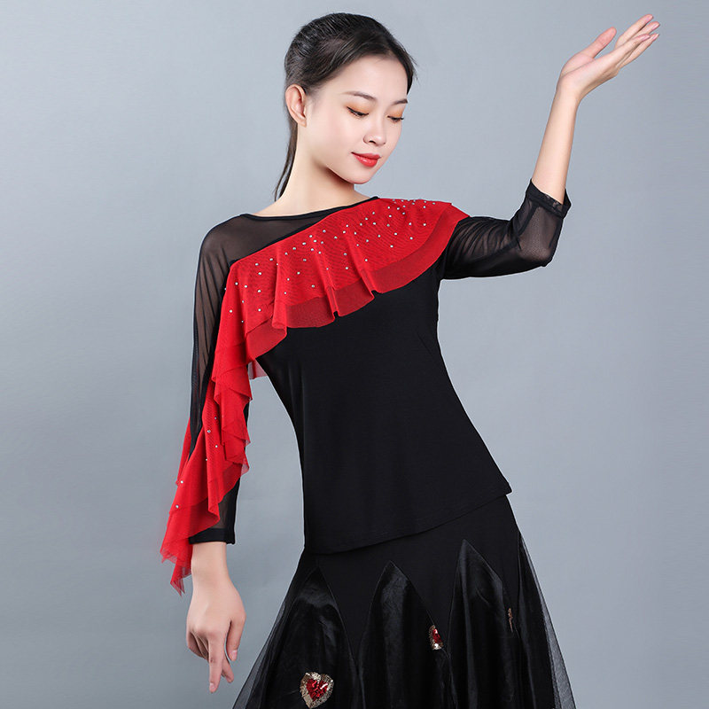 Modern dress female professional national standard dance long-sleeved social dance square dance new dance clothes waltz performance practice clothes