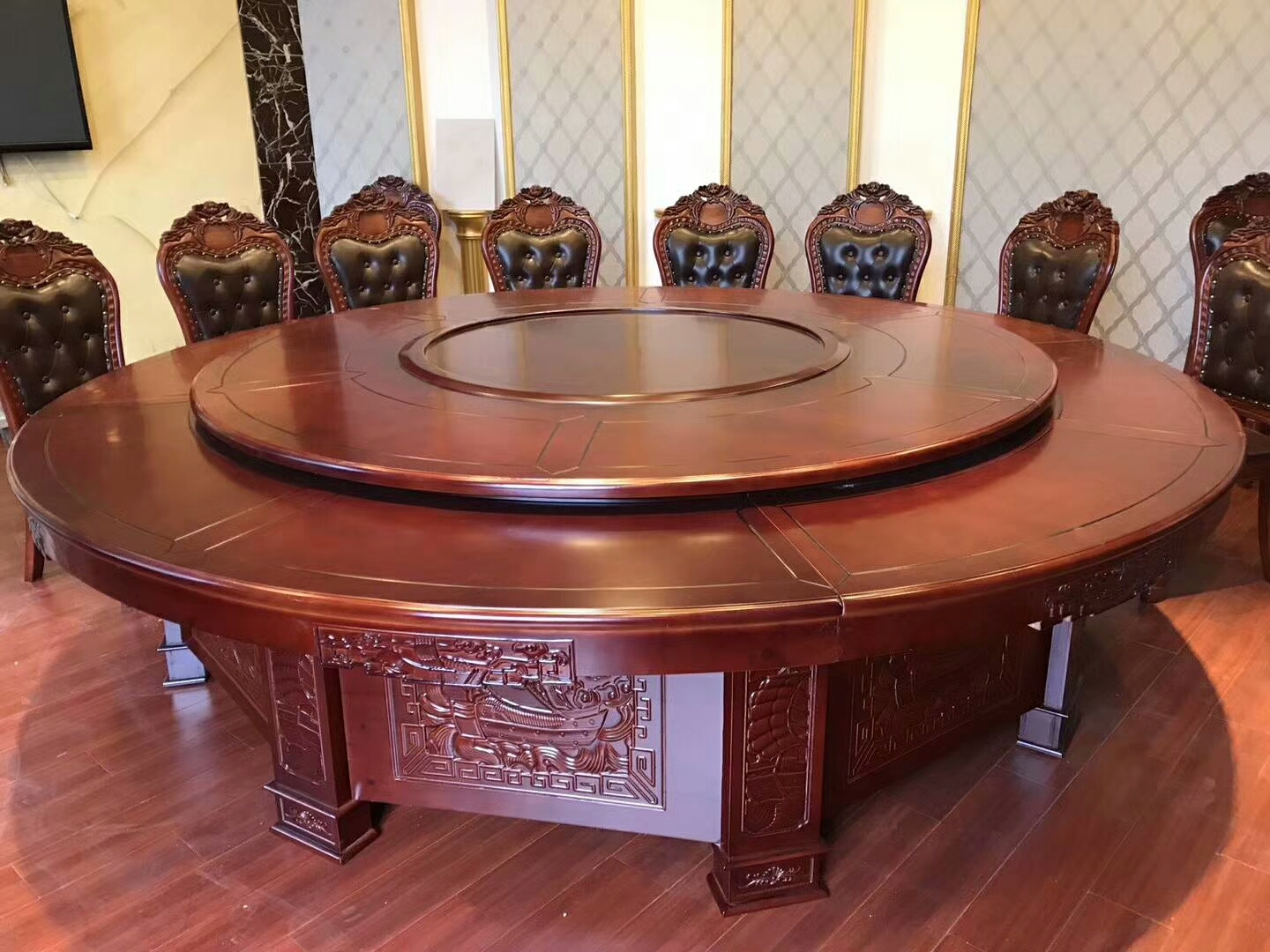 Luxury hotel Electric Roundtable Solid Table Table Table Oak carvings automatically rotates 20 people round table