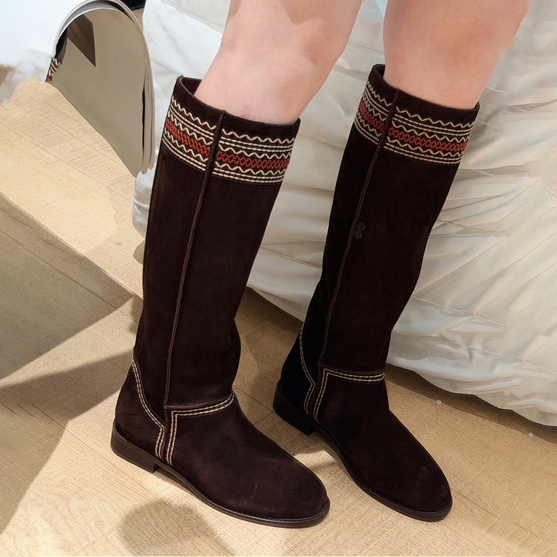 New Chinese Style Ethnic Round-Toe Embroidered High Boots for Women, Suitable for Skirts, Martin Style Chimney Boots, Slim Boots New Chinese Style Ethnic Round-Toe Embroidered High Boots for Women, Suitable for Skirts, Martin Style Chimney Boots, Slim Boots