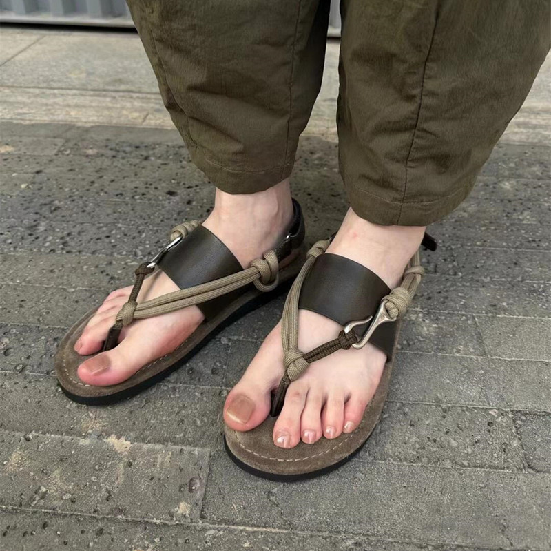 Spanish Niche Md Women's Shoes Genuine Leather Flat Casual Beach Thin Strap Flip-Flops Roman Sandals Women's Summer