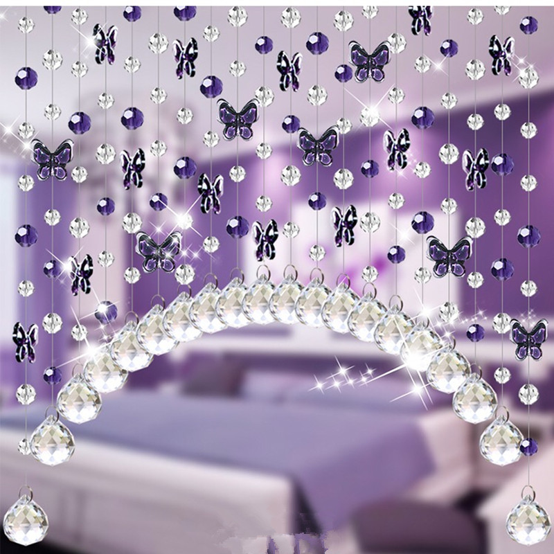 Butterfly crystal bead curtain Bedroom powder room arched Feng Shui door curtain Living room dining room partition curtain Free perforated bead curtain