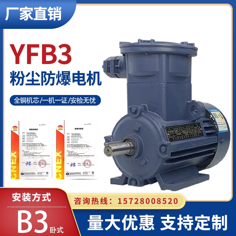 New vigorous YFB3 dust explosion-proof motor horizontal flame-proof three-phase asynchronous 380v AC copper motor A21IP65