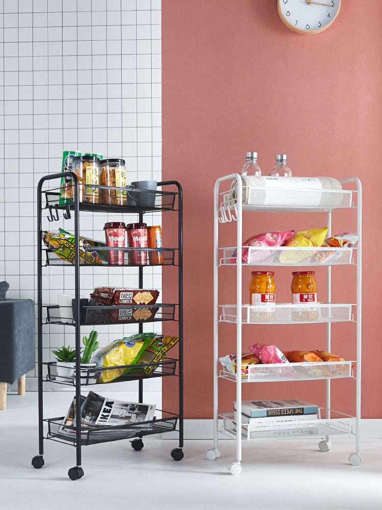 Kitchen shelf Mobile floor-standing hand cart Refrigerator side dormitory Vegetable seasoning belt wheel storage artifact sandwich