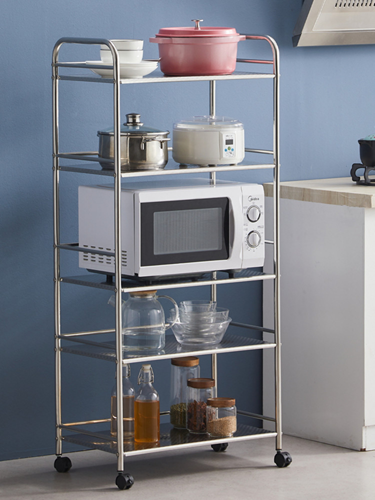 Hot pot dish side dish rack Plate rack Multi-layer shelf Kitchen stainless steel floor microwave oven storage storage